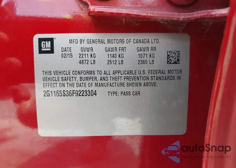 2015 Chevrolet Impala 2Lz from USA, damaged, VIN 2G1165S36F9223304